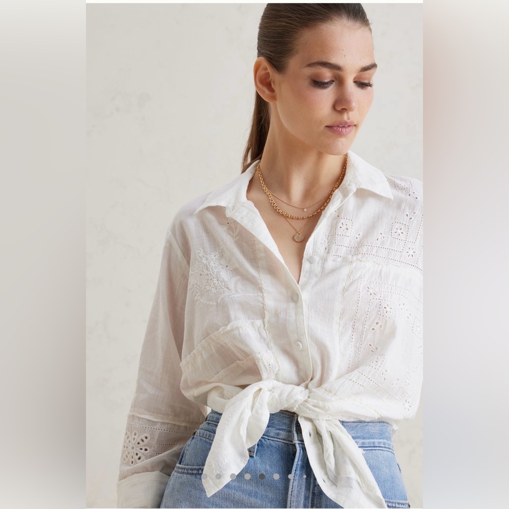 NWT Anthropologie Handkerchief Buttondown Eyelet Top M